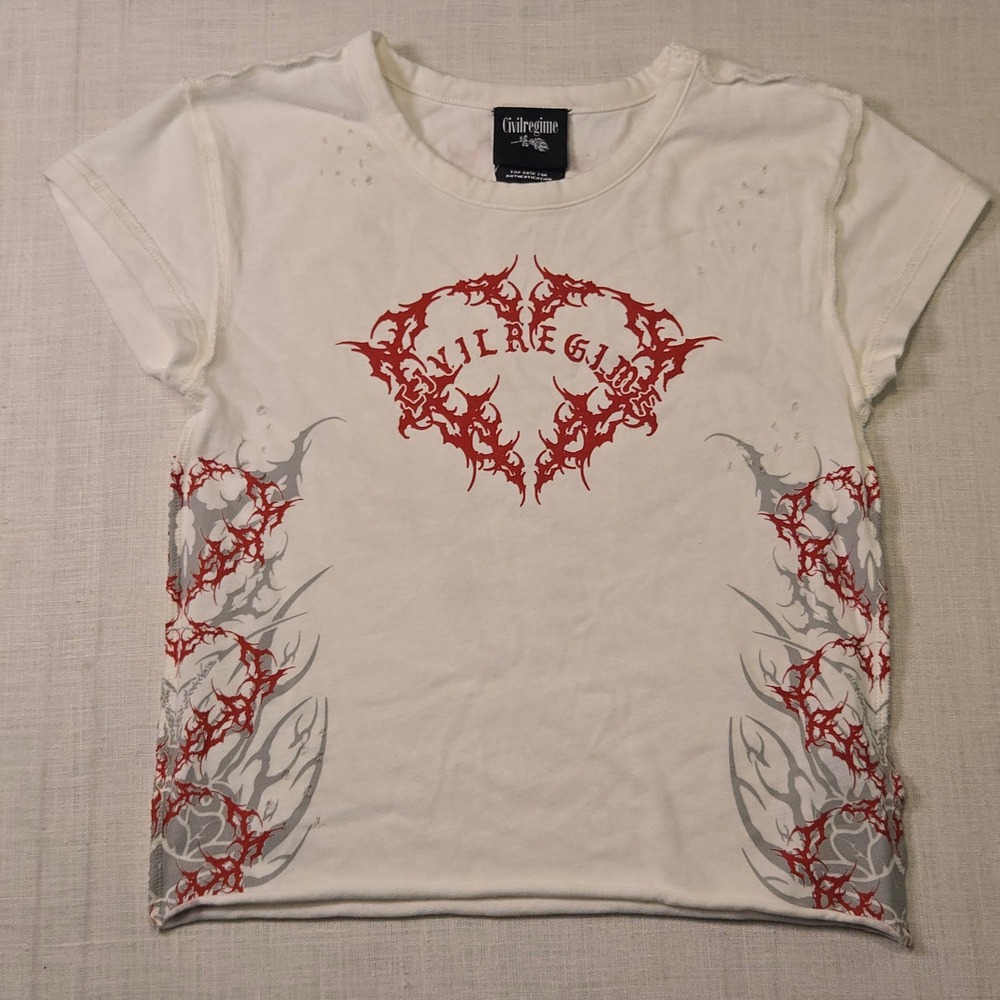 Civil Regime Shirt Small Women White Graphic Tee Gothic Grunge Cyber Streetwear